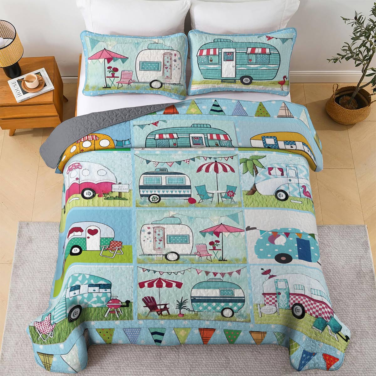 Shineful All Season Quilt 3-teiliges Set Bunte Campervans 