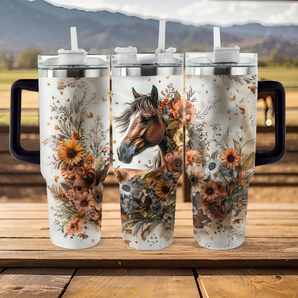 Shineful Tumbler Floral Horse Ver3