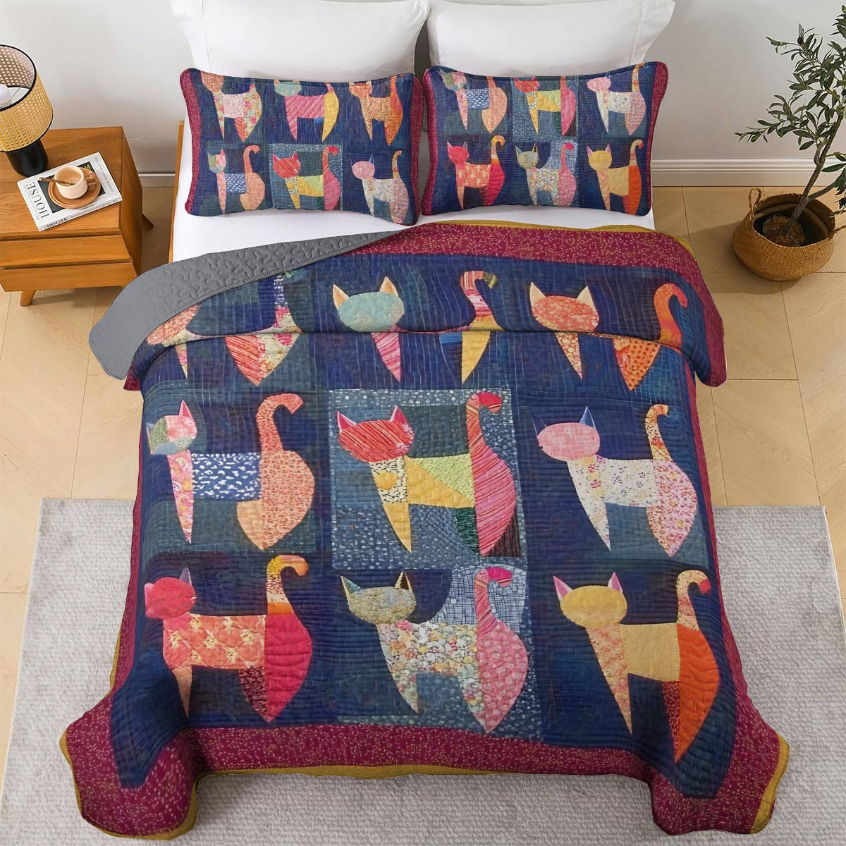 Shineful All Season Quilt 3-Piece Set Fancy Cats