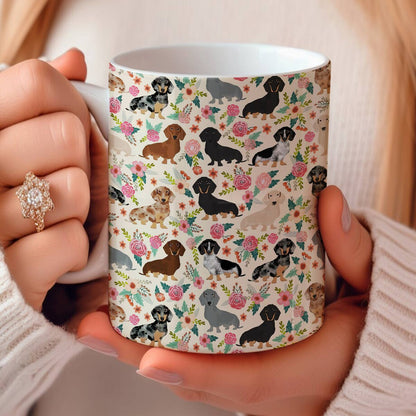 Shineful Ceramic Mug Floral Dachshunds