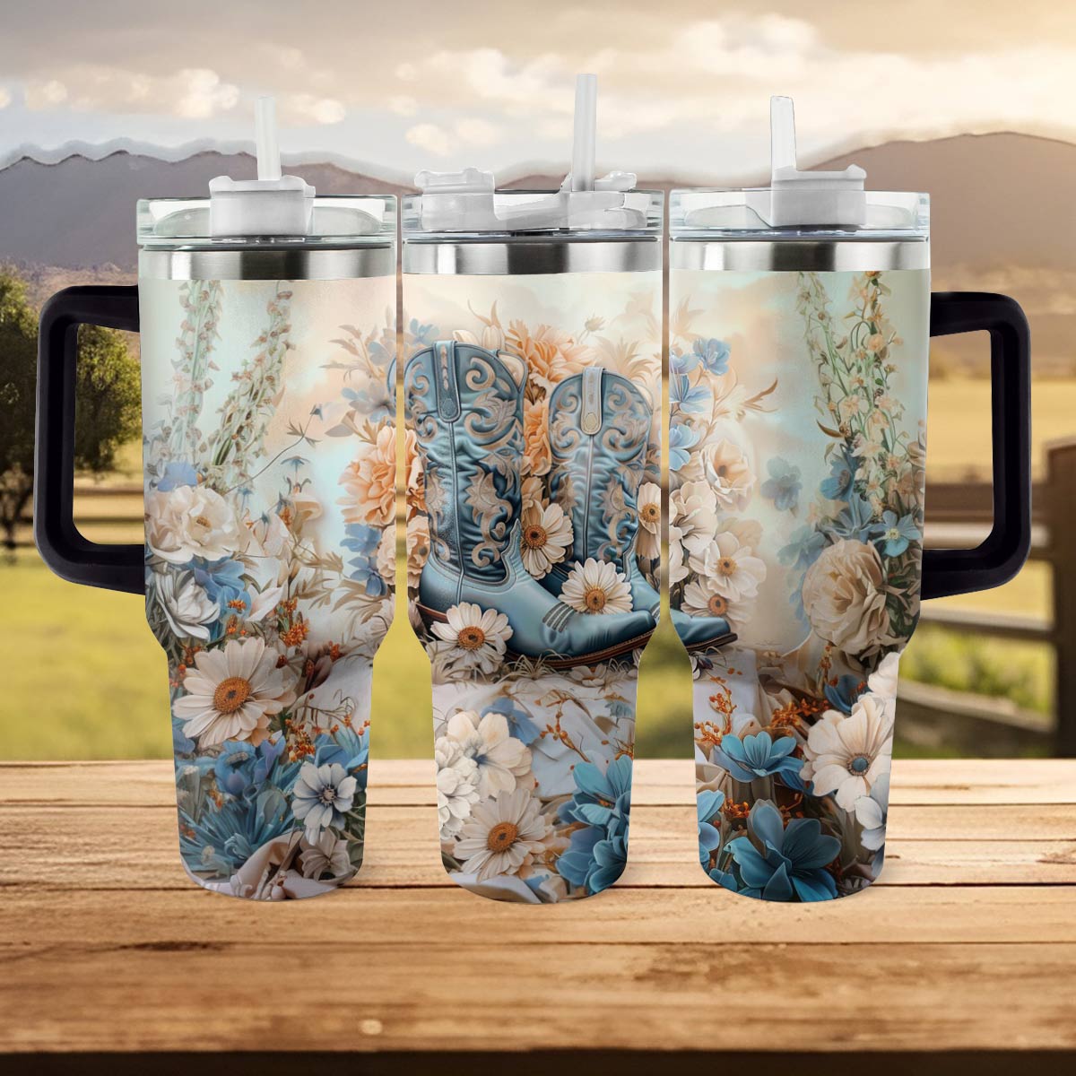 Shineful Tumbler Floral Boots