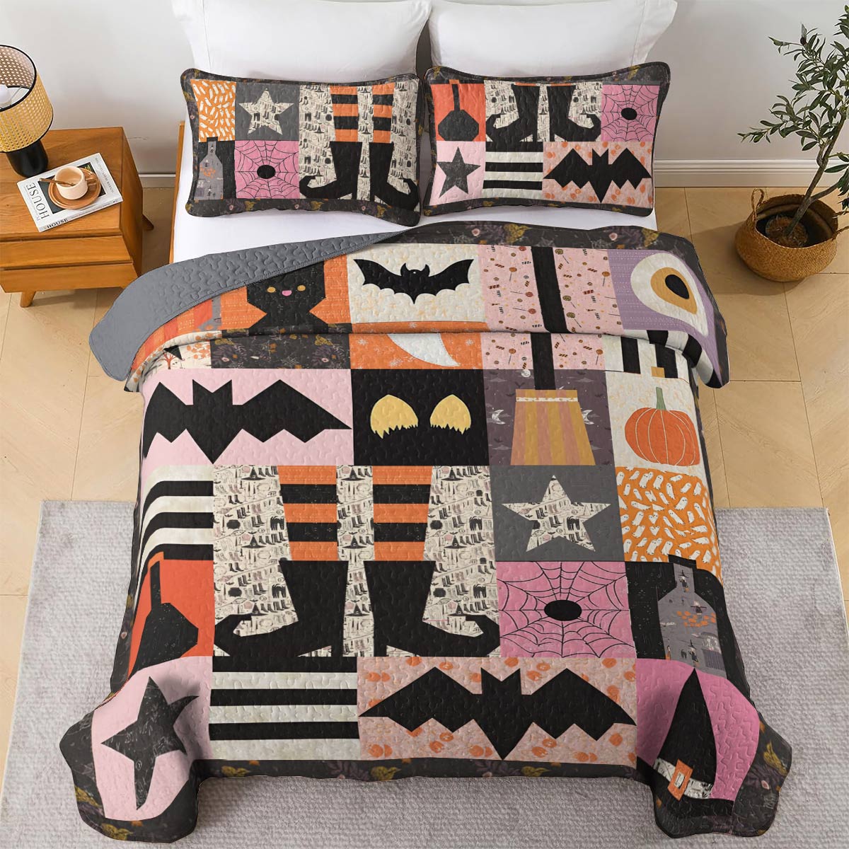 Shineful All Season Quilt 3-Piece Set Halloween Patchwork