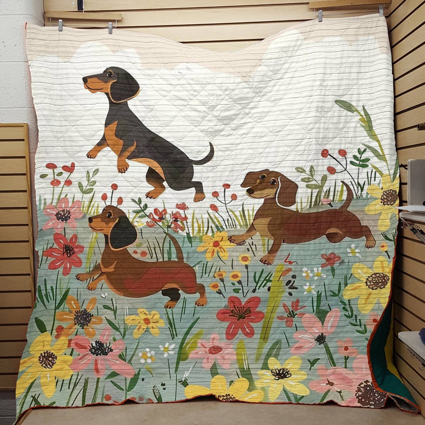 Shineful Flat Print Faux Quilt Blanket Dachshund Delight