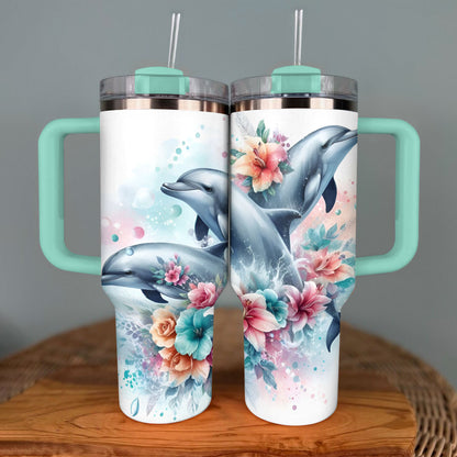 Glänzender Trinkbecher mit Blumen-Delfinen