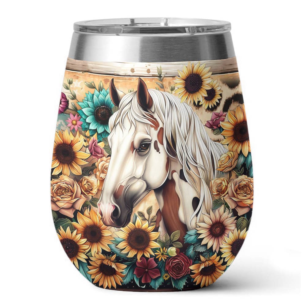 Shineful Wine Tumbler Floral Horse Ver2