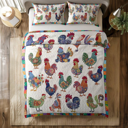 Shineful All Season Quilt 3-Piece Set Colorful Chickens