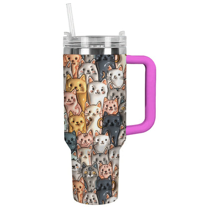 Cat 40 Oz Shineful™ Tumbler Adorable Cats Ver3 Lk8 Hot Pink 40Oz