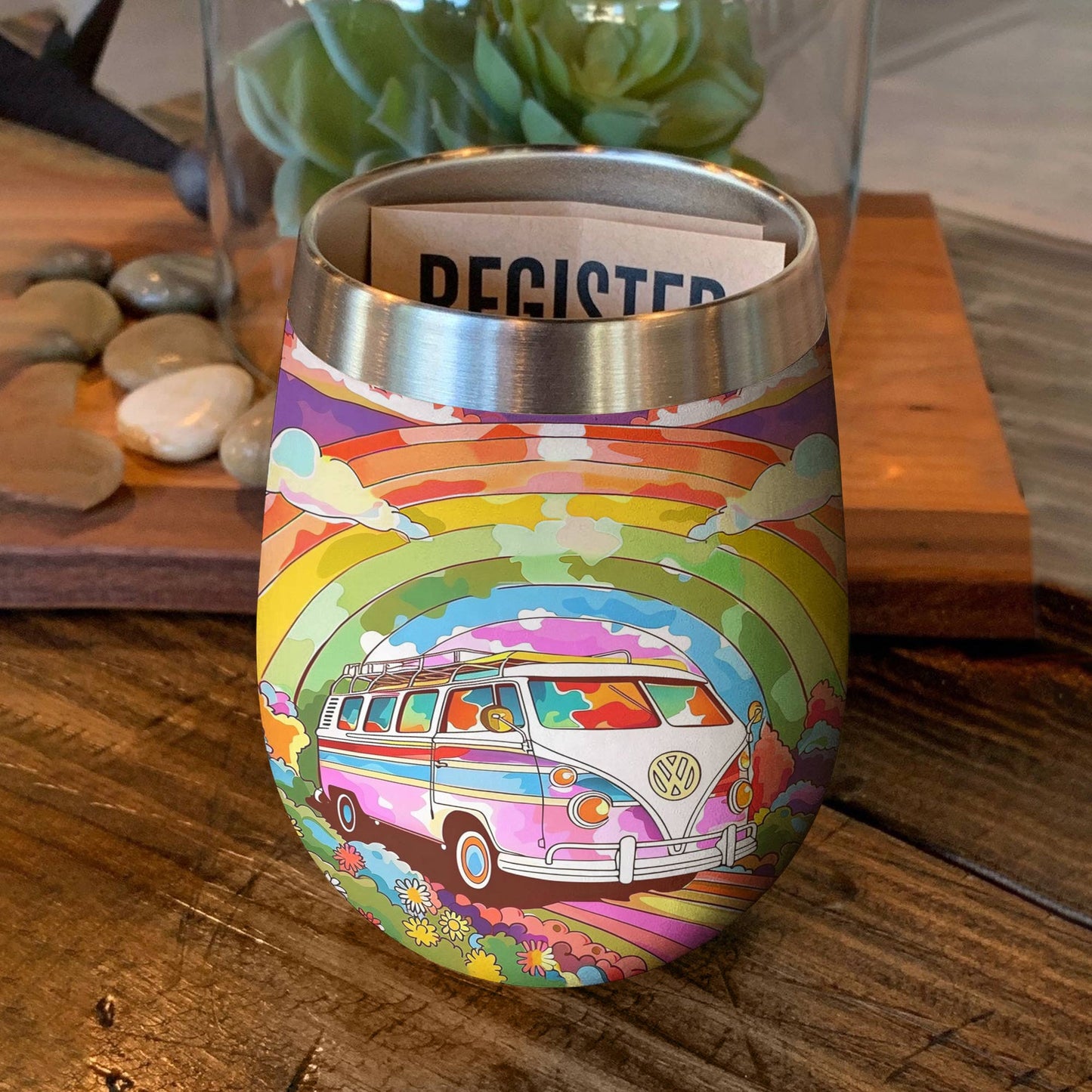 Shineful Wine Tumbler Rainbow Hippie Van