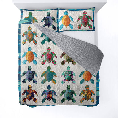 Shineful All Season Quilt 3-Piece Set Colorful Sea Turtles