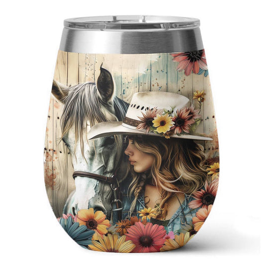 Shineful Wine Tumbler Girl with Horse