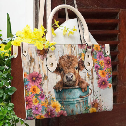 Cow Leather Bag Shineful Floral Lk8 Creamy White