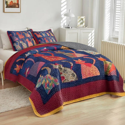 Shineful All Season Quilt 3-Piece Set Cat Friends