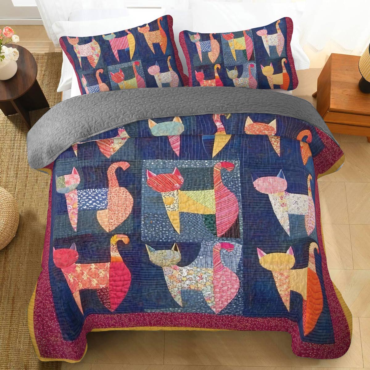 Shineful All Season Quilt 3-Piece Set Fancy Cats