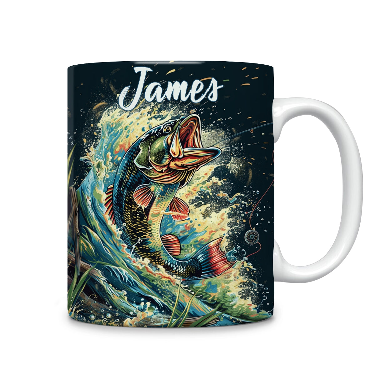 Tasse en céramique brillante Aventure de pêche personnalisée