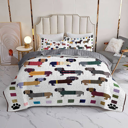 Dackel Shineful All Season Quilt 3-teiliges Set Pfoten und Flicken 