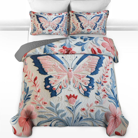 Shineful All Season Quilt 3-Piece Set Saccharine Butterfly Floral