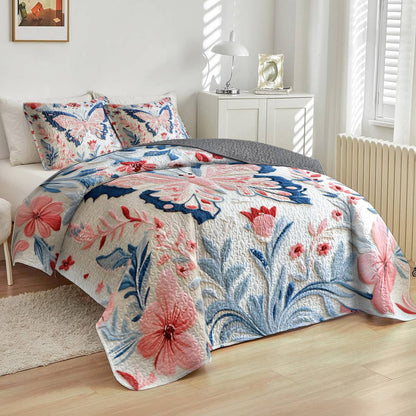 Shineful All Season Quilt 3-Piece Set Saccharine Butterfly Floral