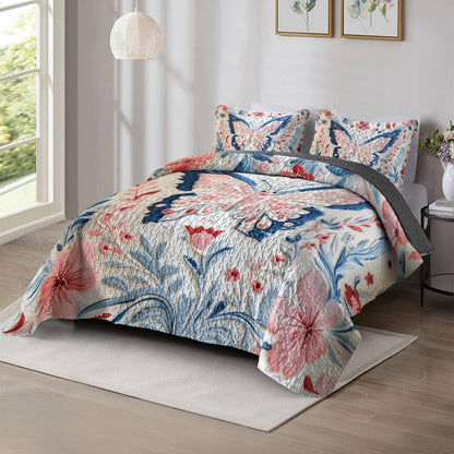 Shineful All Season Quilt 3-Piece Set Saccharine Butterfly Floral