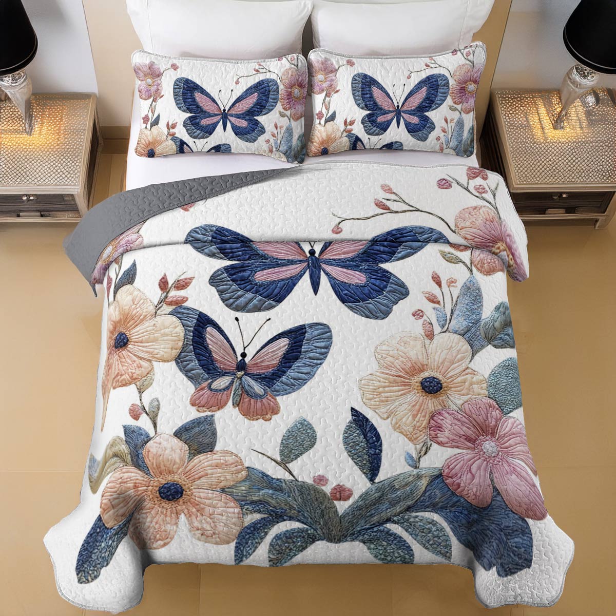 Shineful Flat Print All Season Quilt 3-Piece Set Gentle Butterflies Love