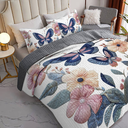 Shineful Flat Print All Season Quilt 3-Piece Set Gentle Butterflies Love