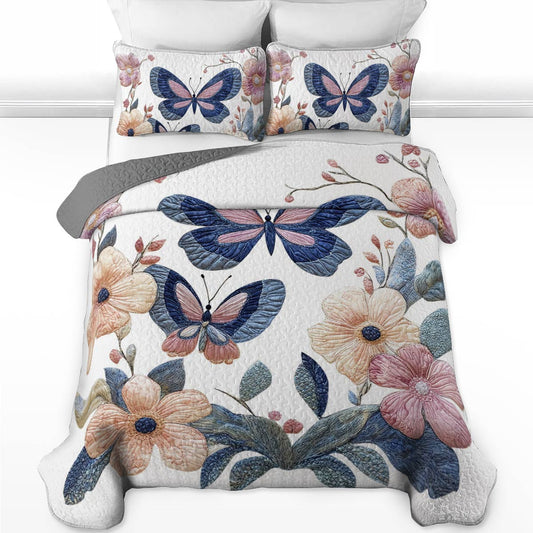 Ensemble de courtepointe toutes saisons Shineful Flat Print 3 pièces Gentle Butterflies Love