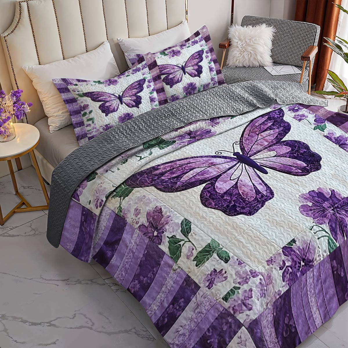 Shineful All Season Quilt 3-Piece Set Secretive Butterflies