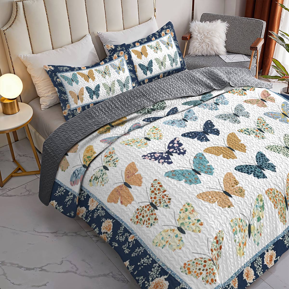 Shineful All Season Quilt 3-Piece Set Gentle-hearted Butterflies