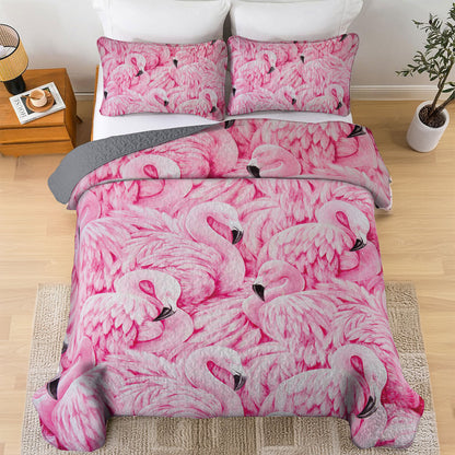 Shineful All Season Quilt 3-Piece Set Flamingo Bliss