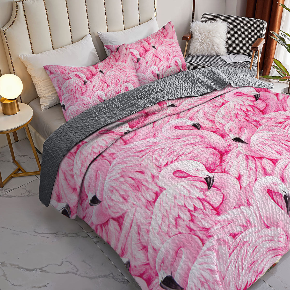 Shineful All Season Quilt 3-Piece Set Flamingo Bliss