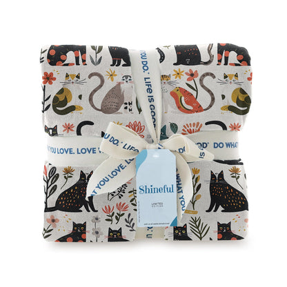 Shineful Fleece Blanket Botanical Cat Bliss