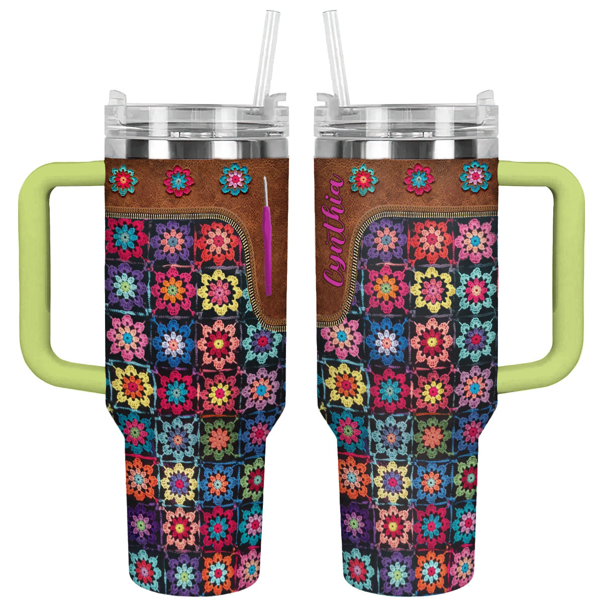 Shineful Tumbler Personalized Crochet Blossoms Delight