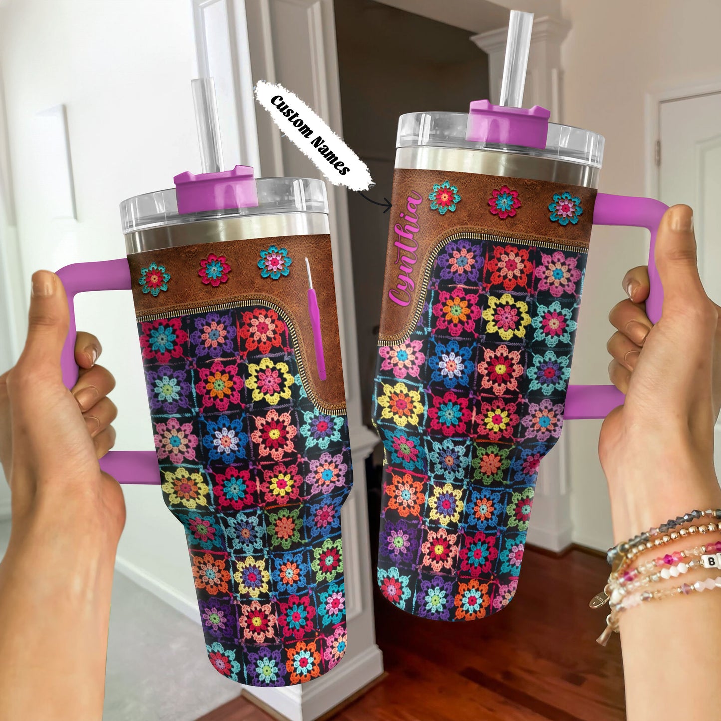 Shineful Tumbler Personalized Crochet Blossoms Delight