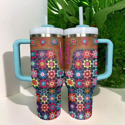 Shineful Tumbler Personalized Crochet Blossoms Delight