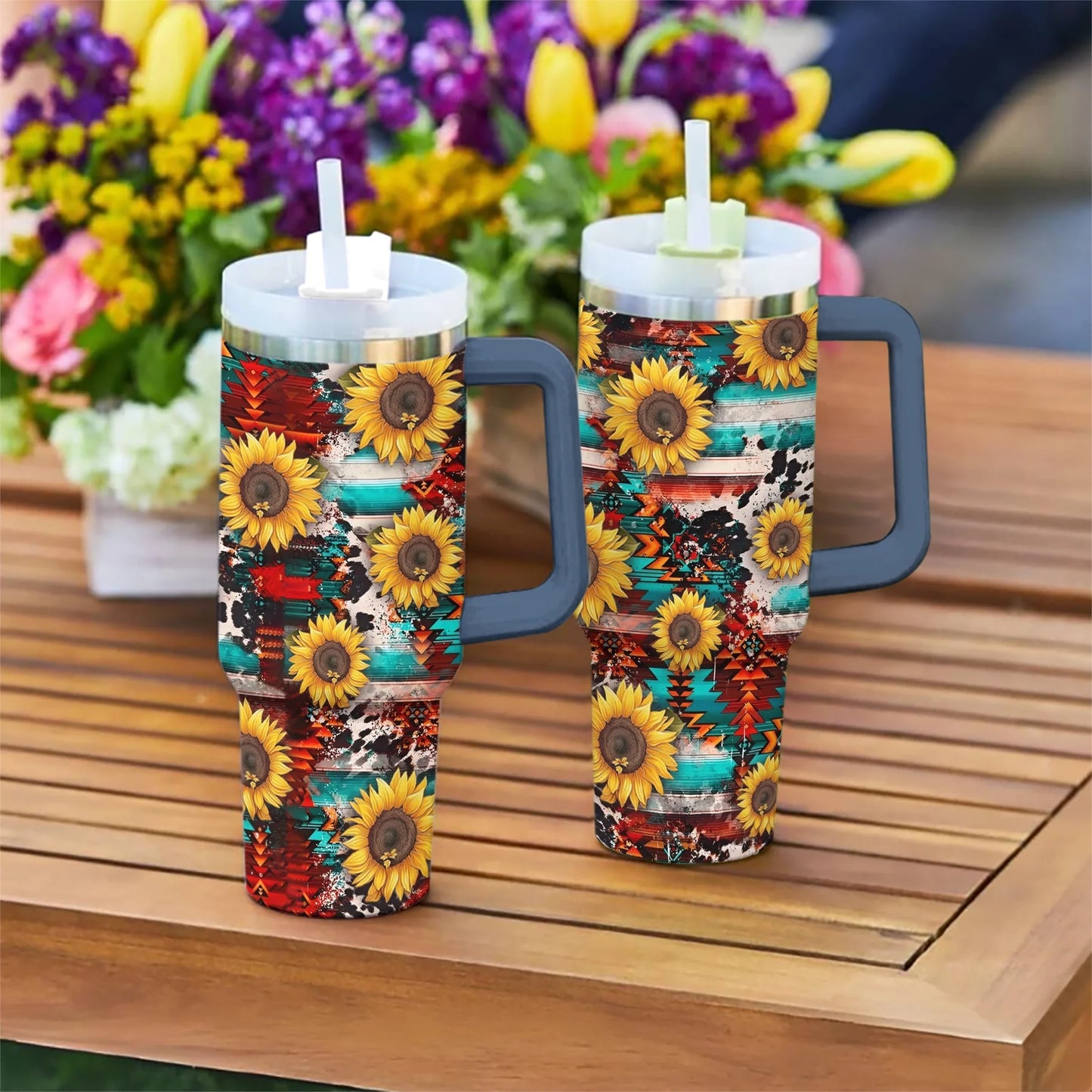 Sunflower 40 Oz Shineful™ Tumbler Elegant Sunflowers Mn8 Navy 40Oz