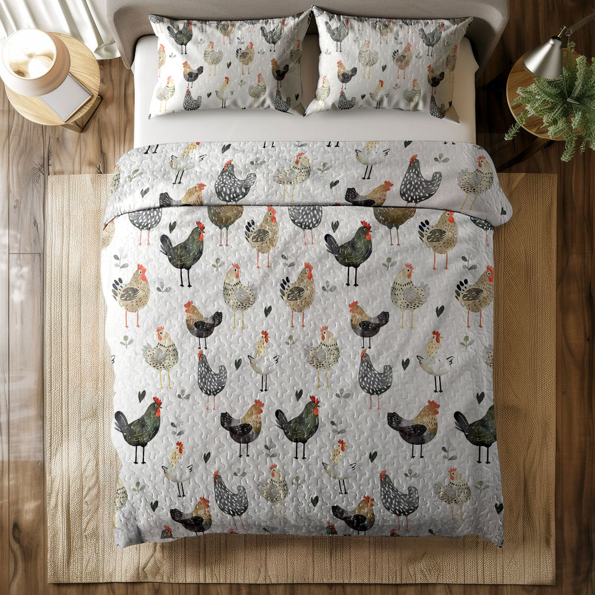 Shineful All Season Quilt 3-teiliges Set Country Charm Chickens