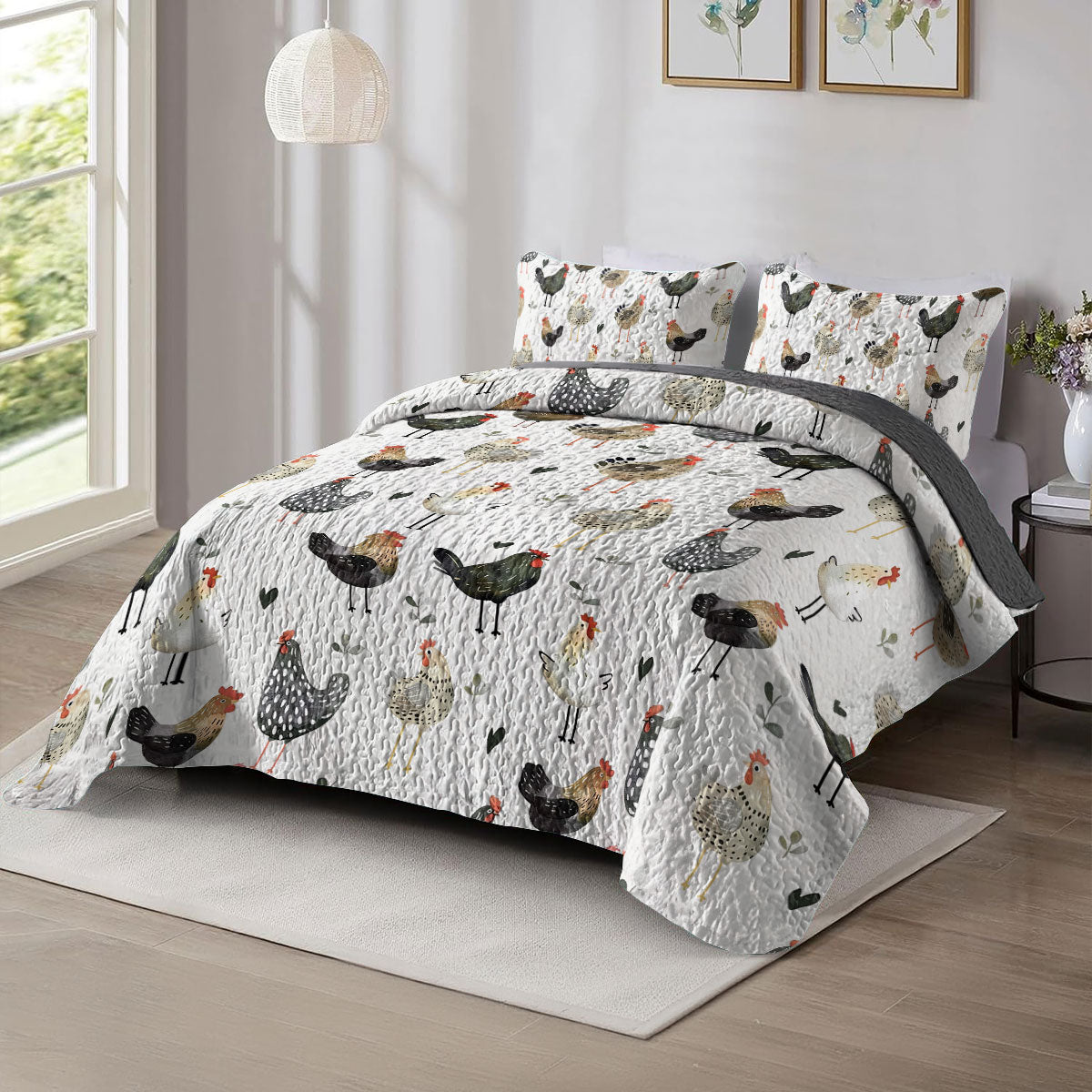 Shineful All Season Quilt 3-teiliges Set Country Charm Chickens