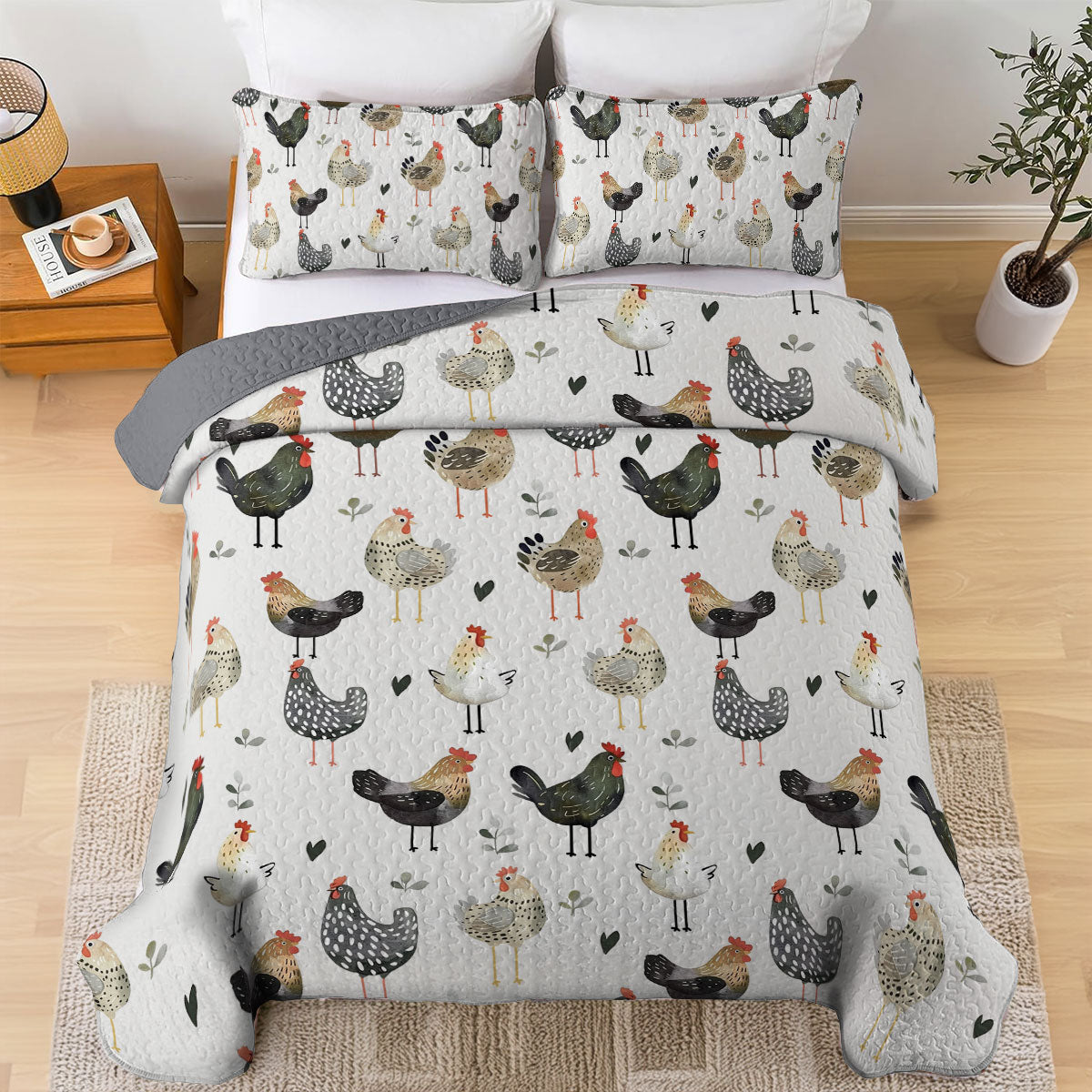 Shineful All Season Quilt 3-Piece Set Country Charm Chickens