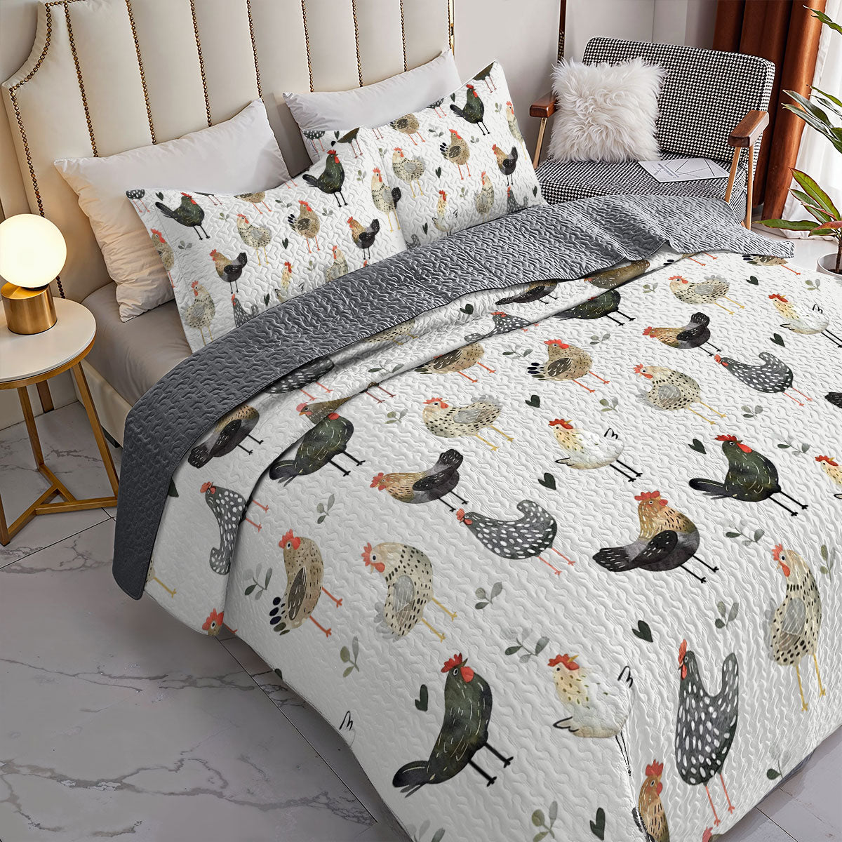 Shineful All Season Quilt 3-teiliges Set Country Charm Chickens