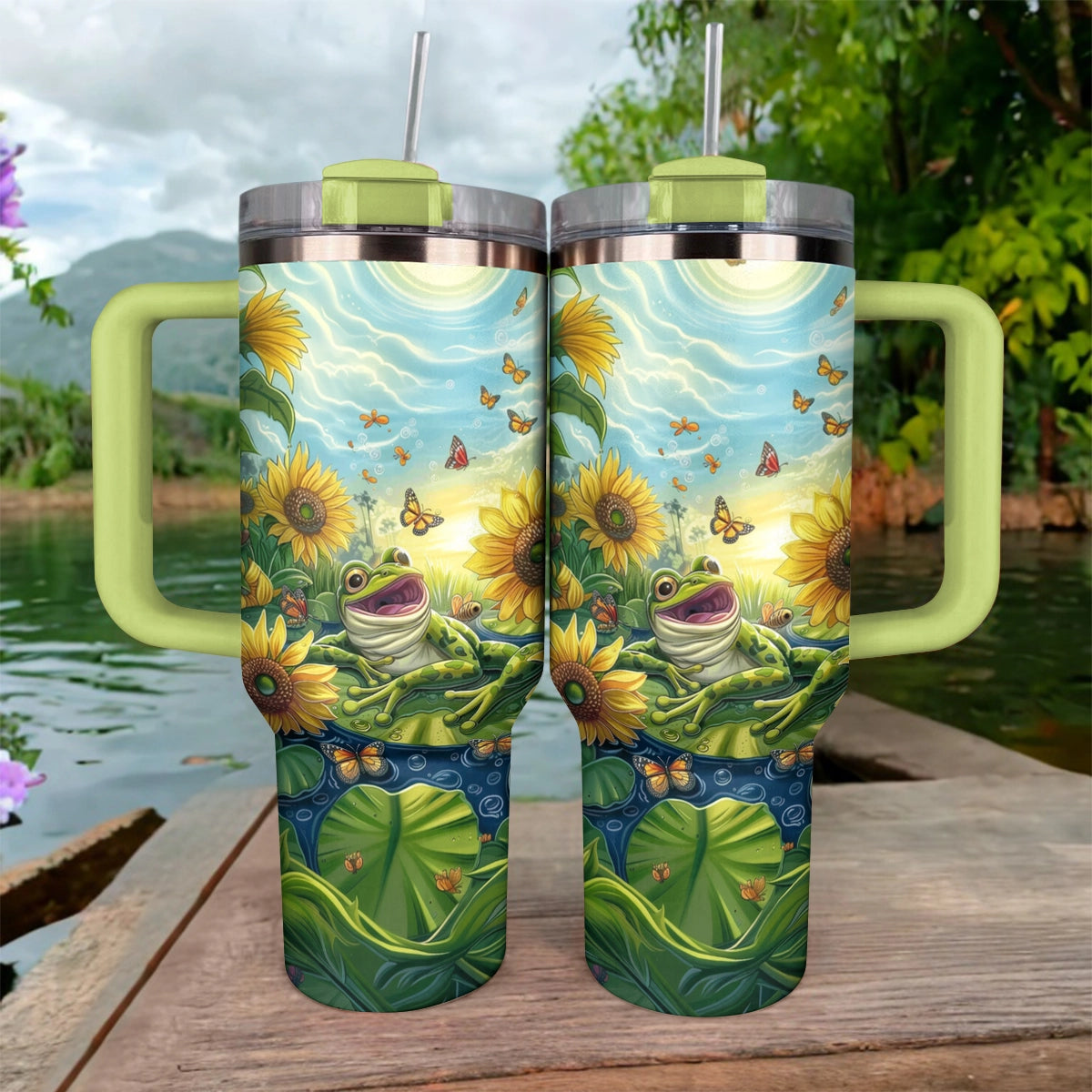 Shineful Tumbler Frogs Sunflower Serenade