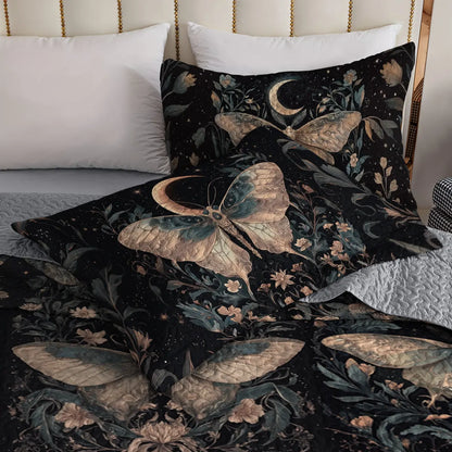 Shineful All Season Quilt 3-Piece Set - Lunar Moth's Embrace