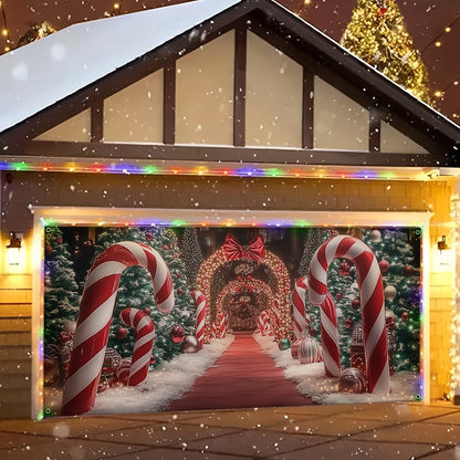 Shineful Garage Door Banner Decoration Christmas Themed Backdrop With Giant Canes