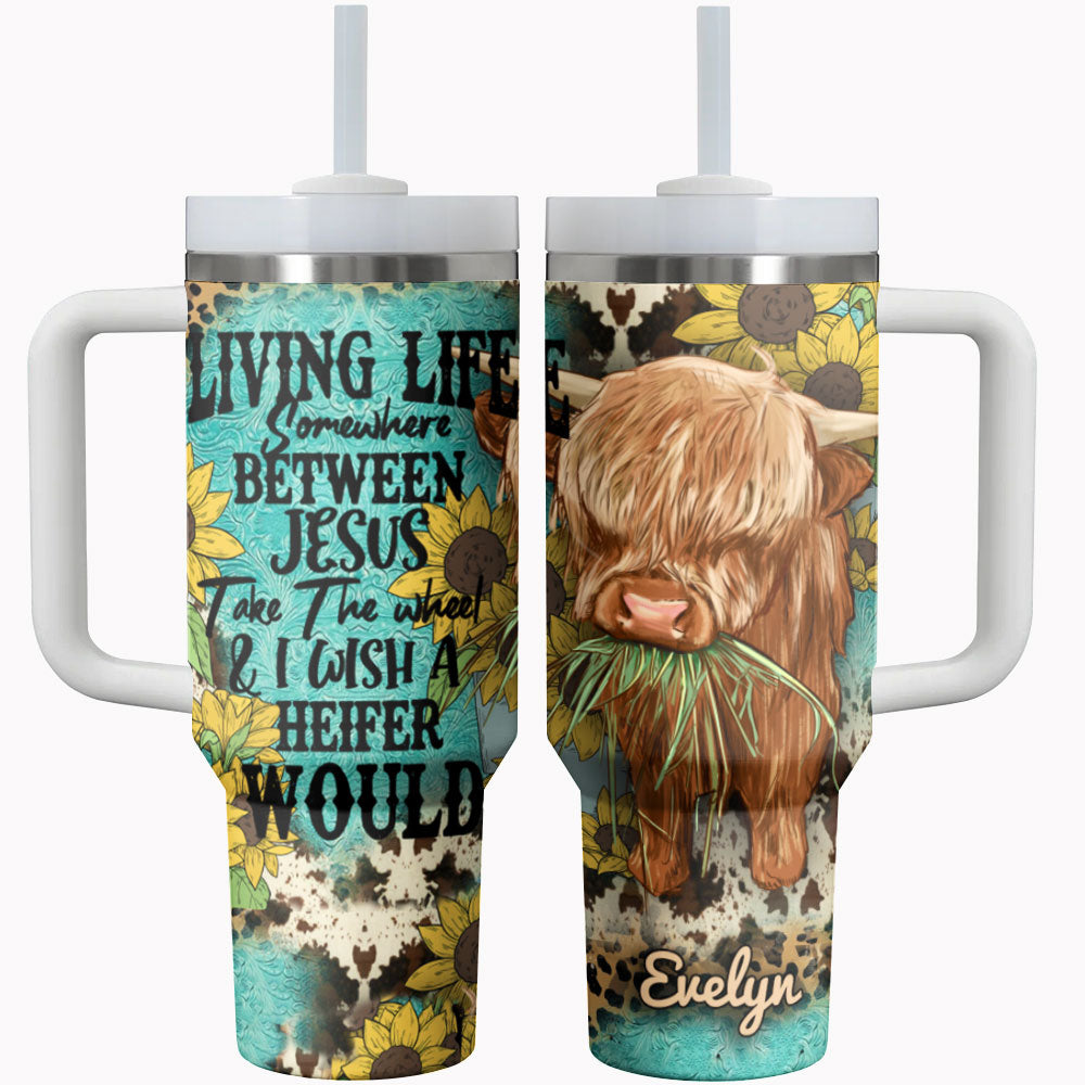 Highland Cow Tumbler Shineful Moo-tivational Drive Personalized