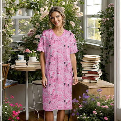 Flamingo Shineful® V-Neck Nightshirts Elegant Vq03