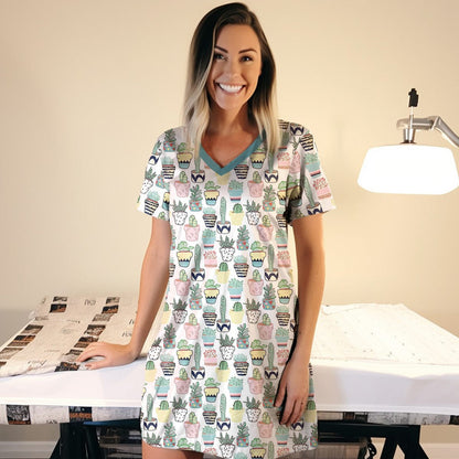 Succulent Shineful® V-Neck Nightshirts Lovely Cacti Tn22