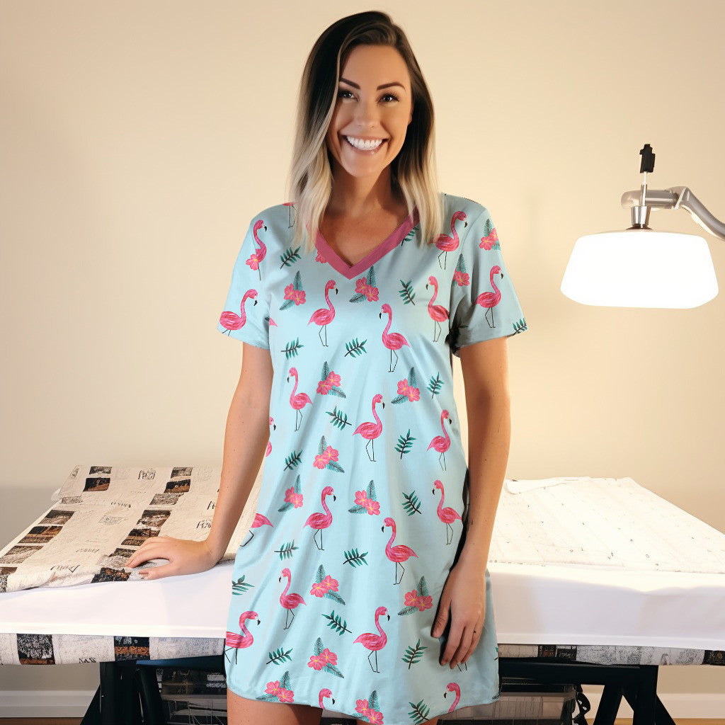 Flamingo Shineful® V-Neck Nightshirts Flower Bloom Tl10