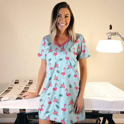 Flamingo Shineful® V-Neck Nightshirts Flower Bloom Tl10