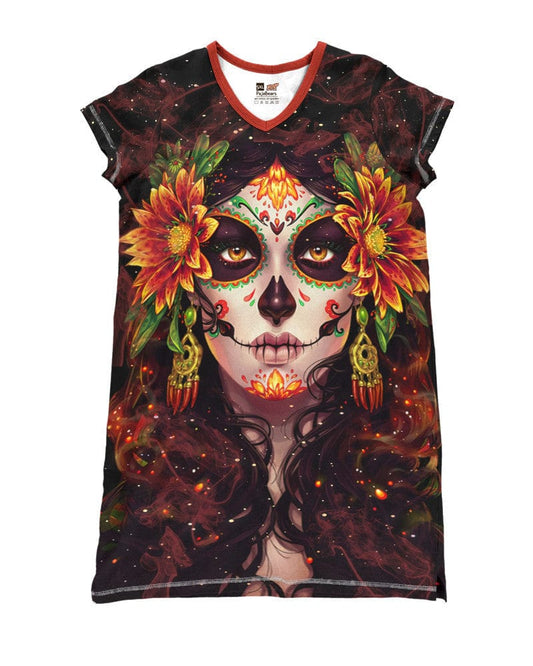 Skull Shineful® V-Neck Nightshirts Fire Girl Hg23