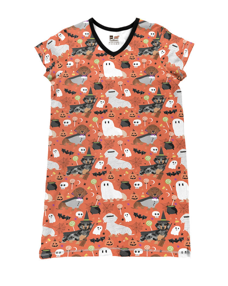 Halloween Dachshund Shineful® V-Neck Nightshirts 02 Hg23