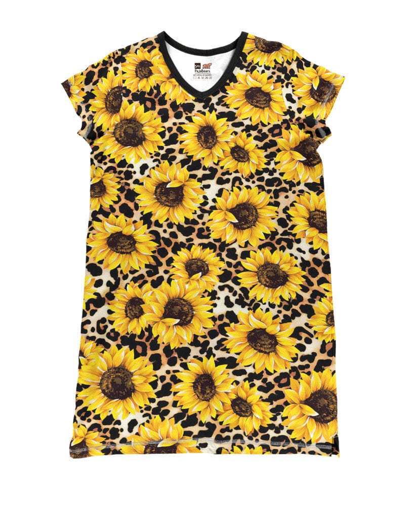 Sunflower Shineful® V-Neck Nightshirts Leopard Sunflowers Tl10