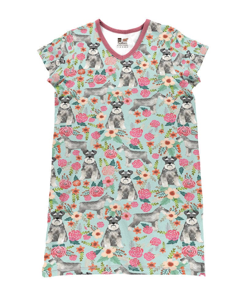 Schnauzer Flower Shineful® V-Neck Nightshirts Hg23